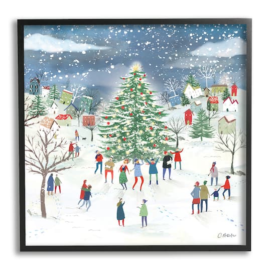 Stupell Industries Town Christmas Tree Celebration Framed Giclee Art